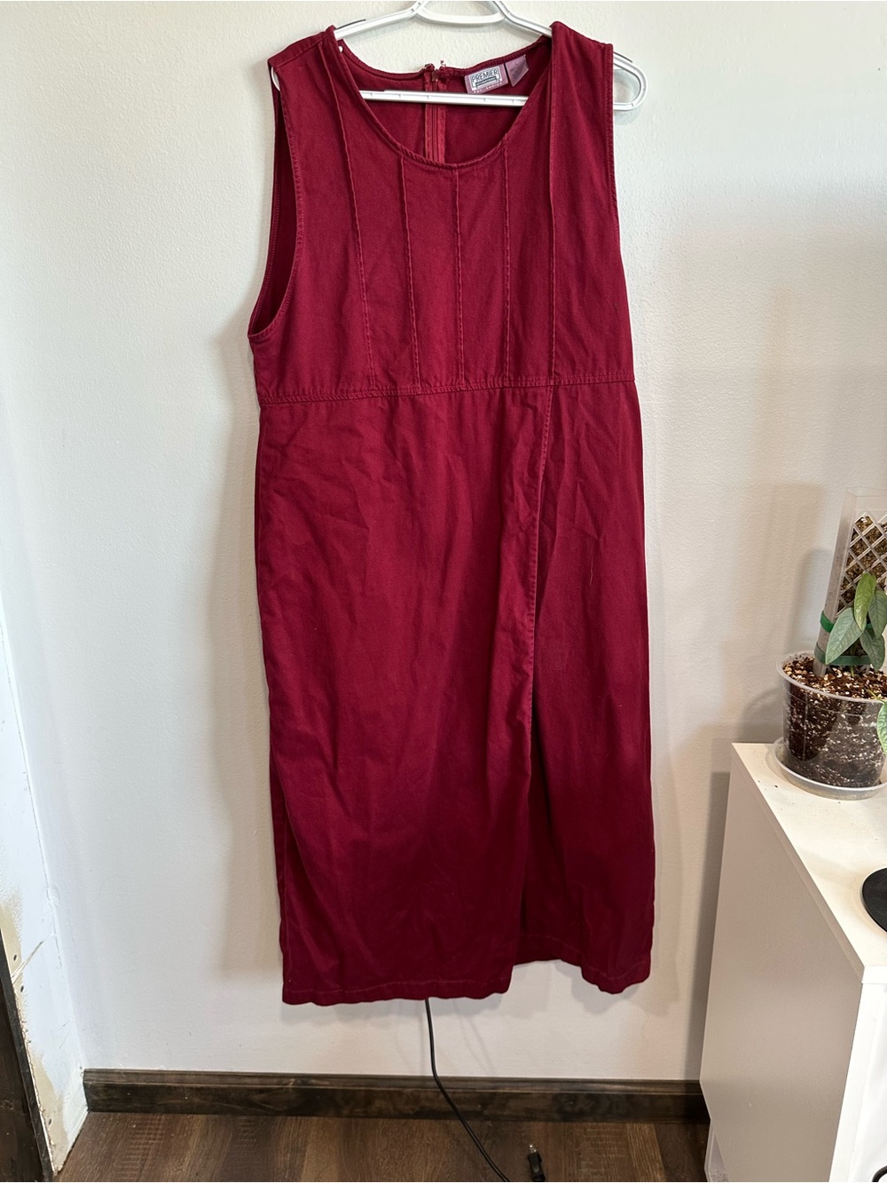Vintage Premier International Burgundy Cotton Sleeveless Maxi Dress L 90s